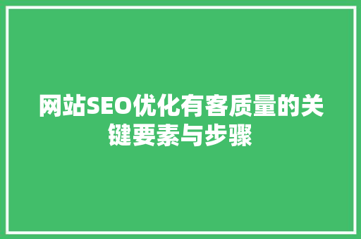 网站SEO优化有客质量的关键要素与步骤