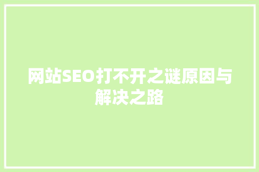网站SEO打不开之谜原因与解决之路