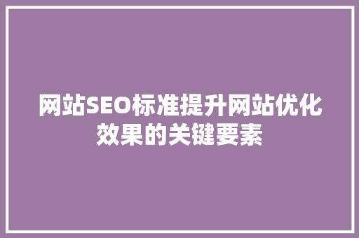 网站SEO标准提升网站优化效果的关键要素