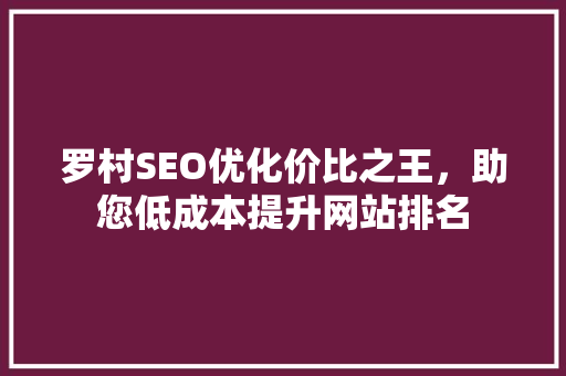 罗村SEO优化价比之王，助您低成本提升网站排名