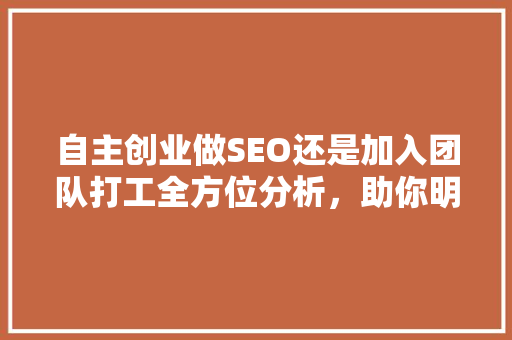 自主创业做SEO还是加入团队打工全方位分析，助你明智抉择