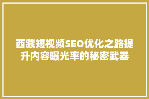 西藏短视频SEO优化之路提升内容曝光率的秘密武器