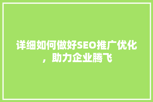 详细如何做好SEO推广优化，助力企业腾飞  第1张