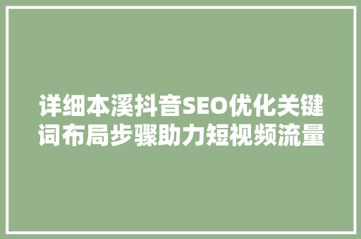 详细本溪抖音SEO优化关键词布局步骤助力短视频流量腾飞