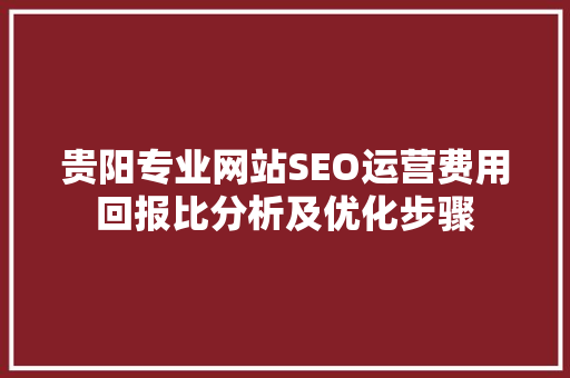 贵阳专业网站SEO运营费用回报比分析及优化步骤