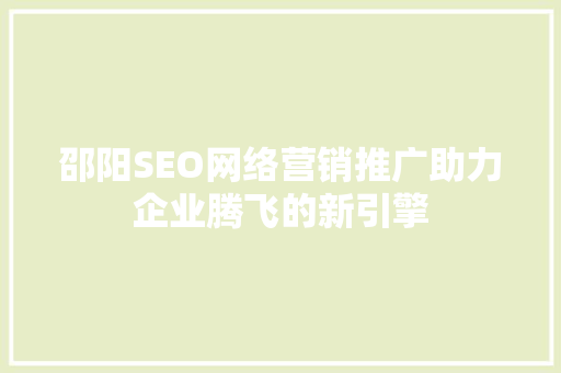 邵阳SEO网络营销推广助力企业腾飞的新引擎