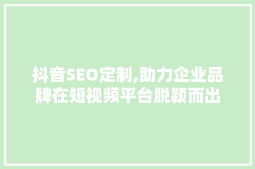 抖音SEO定制,助力企业品牌在短视频平台脱颖而出