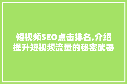 短视频SEO点击排名,介绍提升短视频流量的秘密武器