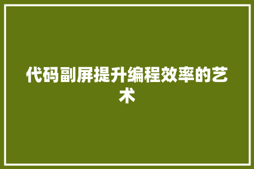 代码副屏提升编程效率的艺术