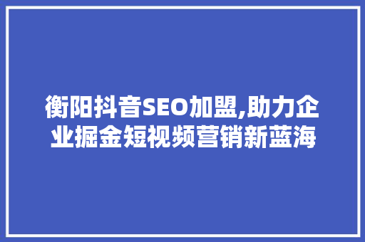 衡阳抖音SEO加盟,助力企业掘金短视频营销新蓝海