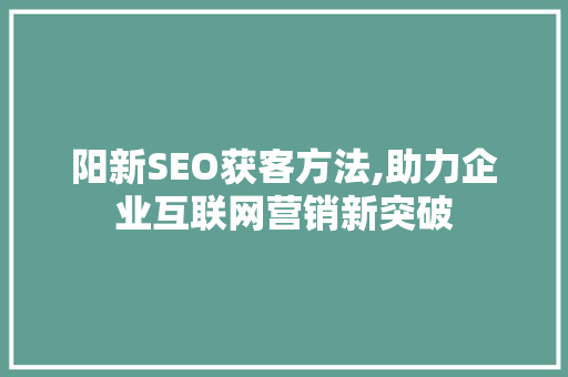 阳新SEO获客方法,助力企业互联网营销新突破