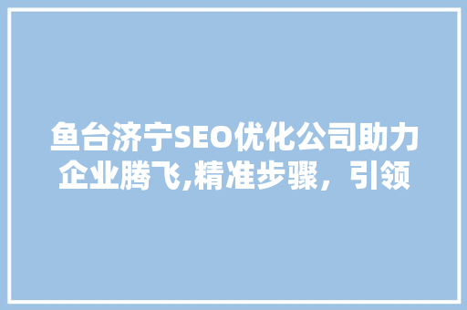 鱼台济宁SEO优化公司助力企业腾飞,精准步骤，引领未来市场潮流