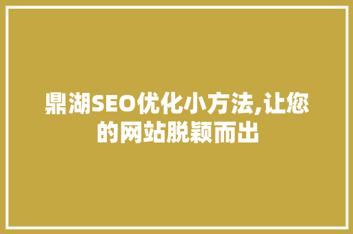 鼎湖SEO优化小方法,让您的网站脱颖而出