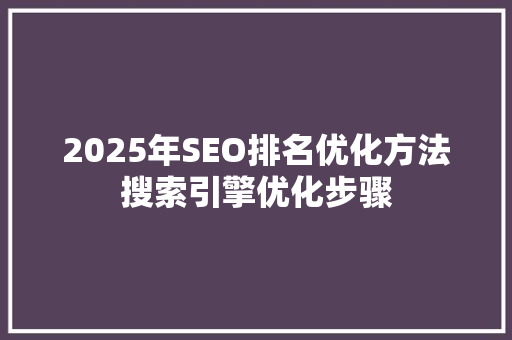 2025年SEO排名优化方法搜索引擎优化步骤