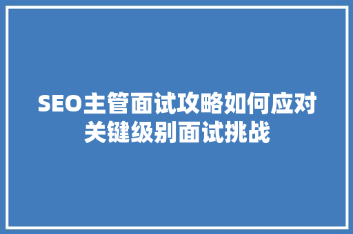 SEO主管面试攻略如何应对关键级别面试挑战