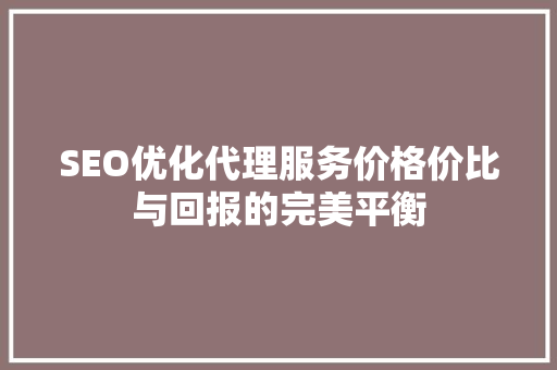 SEO优化代理服务价格价比与回报的完美平衡