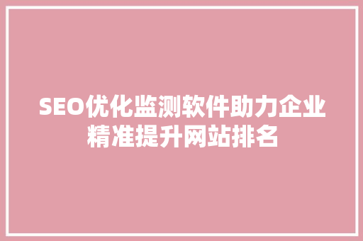 SEO优化监测软件助力企业精准提升网站排名