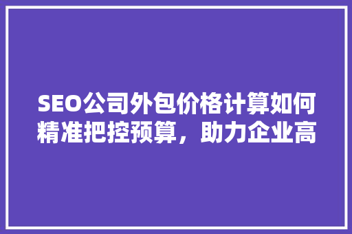 SEO公司外包价格计算如何精准把控预算，助力企业高效提升网站排名