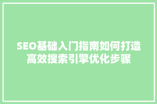 SEO基础入门指南如何打造高效搜索引擎优化步骤