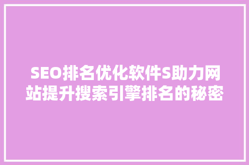 SEO排名优化软件S助力网站提升搜索引擎排名的秘密武器