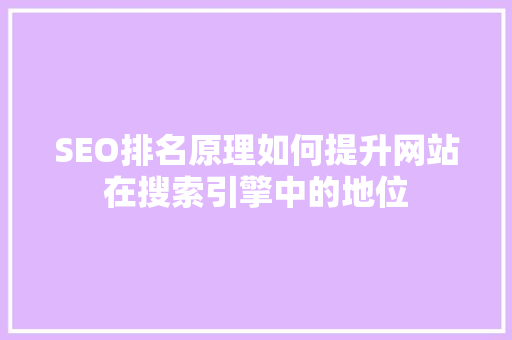 SEO排名原理如何提升网站在搜索引擎中的地位