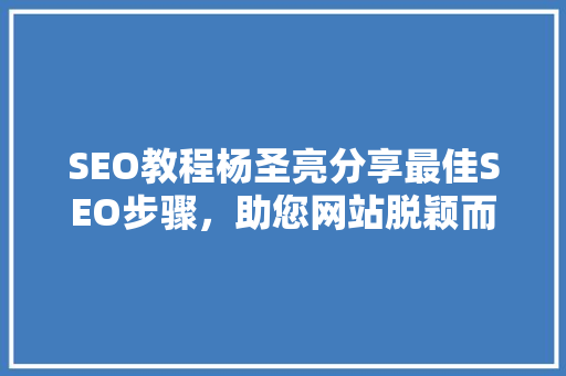 SEO教程杨圣亮分享最佳SEO步骤，助您网站脱颖而出