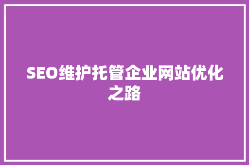 SEO维护托管企业网站优化之路