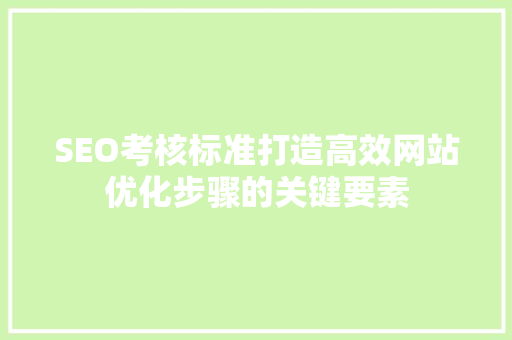 SEO考核标准打造高效网站优化步骤的关键要素