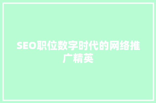 SEO职位数字时代的网络推广精英