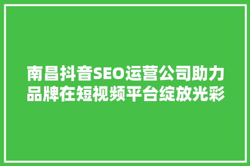 南昌抖音SEO运营公司助力品牌在短视频平台绽放光彩