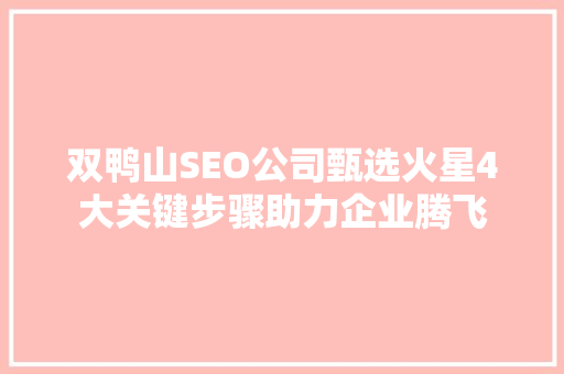 双鸭山SEO公司甄选火星4大关键步骤助力企业腾飞