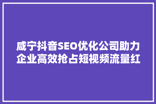 咸宁抖音SEO优化公司助力企业高效抢占短视频流量红利