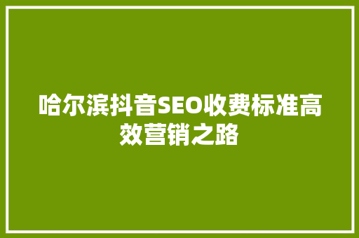 哈尔滨抖音SEO收费标准高效营销之路