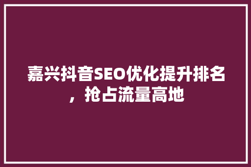 嘉兴抖音SEO优化提升排名，抢占流量高地
