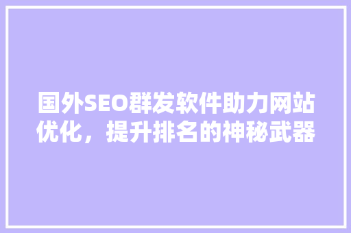 国外SEO群发软件助力网站优化，提升排名的神秘武器