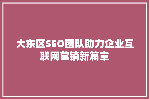 大东区SEO团队助力企业互联网营销新篇章