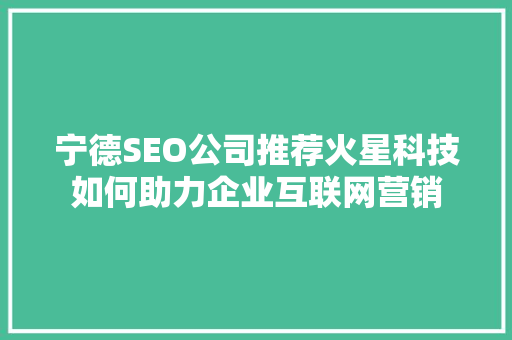 宁德SEO公司推荐火星科技如何助力企业互联网营销