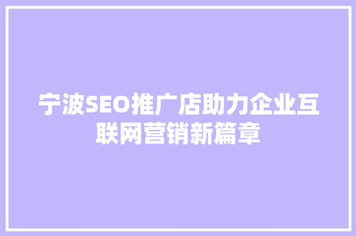 宁波SEO推广店助力企业互联网营销新篇章