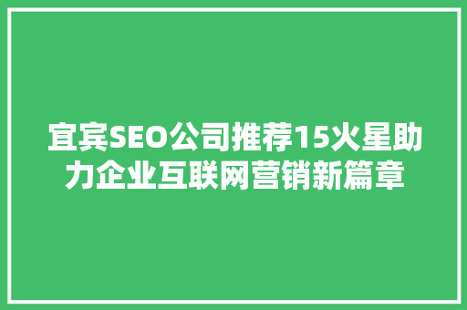 宜宾SEO公司推荐15火星助力企业互联网营销新篇章