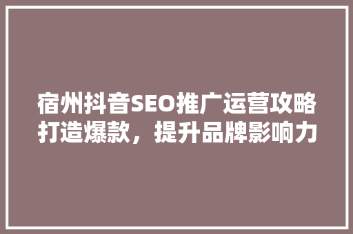 宿州抖音SEO推广运营攻略打造爆款，提升品牌影响力