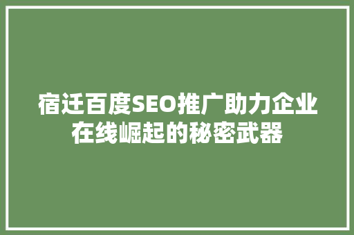 宿迁百度SEO推广助力企业在线崛起的秘密武器