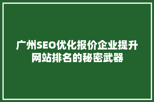 广州SEO优化报价企业提升网站排名的秘密武器