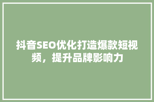 抖音SEO优化打造爆款短视频，提升品牌影响力