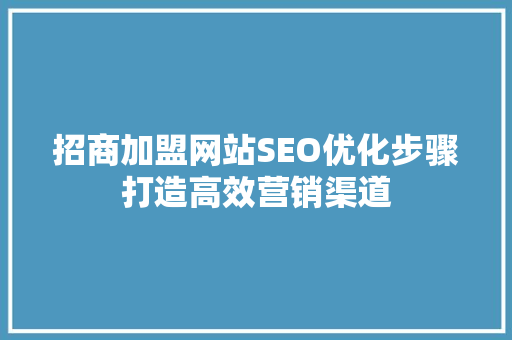 招商加盟网站SEO优化步骤打造高效营销渠道