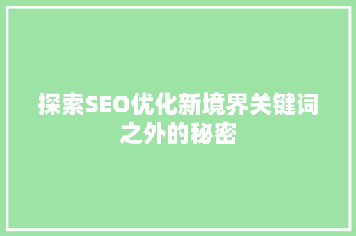 探索SEO优化新境界关键词之外的秘密