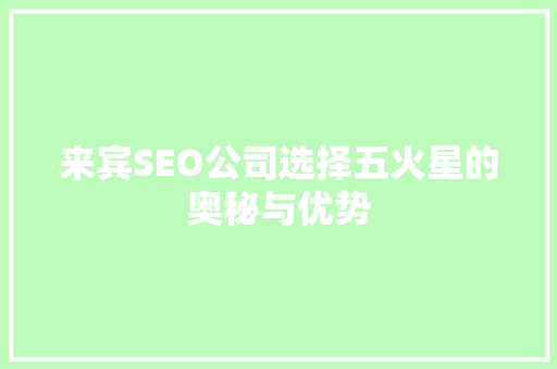 来宾SEO公司选择五火星的奥秘与优势