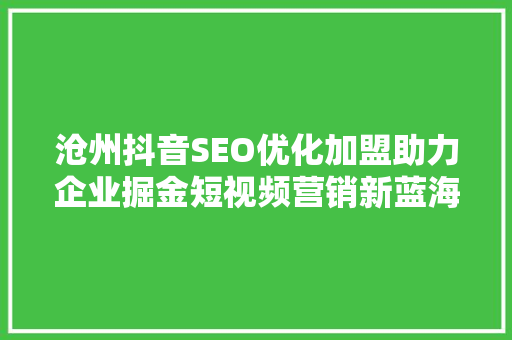 沧州抖音SEO优化加盟助力企业掘金短视频营销新蓝海