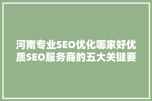 河南专业SEO优化哪家好优质SEO服务商的五大关键要素