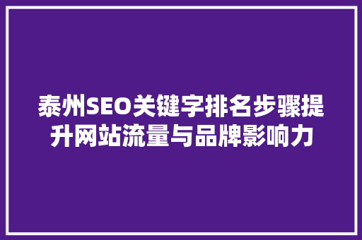 泰州SEO关键字排名步骤提升网站流量与品牌影响力
