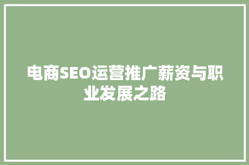 电商SEO运营推广薪资与职业发展之路